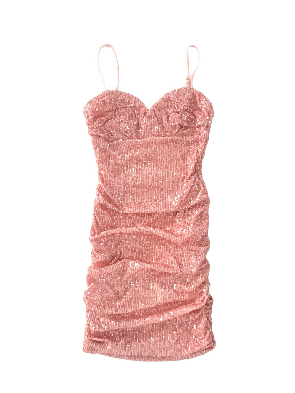 Hello Molly Blush Pink Sequin Ruched Bodycon Mini Dress Size 4